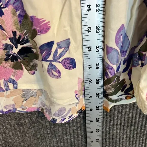 Denim & Co. Printed Blouse with Smocked Cuff Womens Size Large Floral Bohemian - Picture 7 of 10